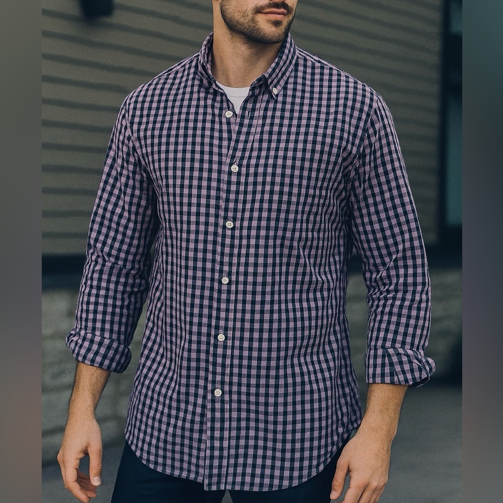 Banana Republic Purple Plaid Button-Up Shirt Large Tall | Men’s Classic Casual